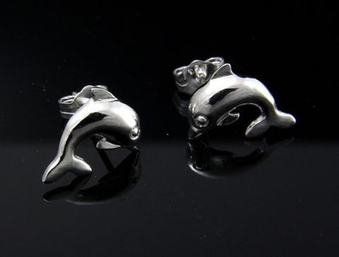 STERLING SILVER 925 HAWAIIAN HIGH POLISH SHINY DOLPHIN STUD POST EARRINGS 13MM