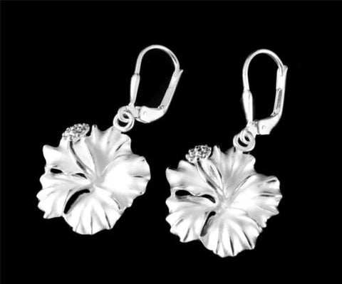 STERLING SILVER 925 HAWAIIAN HIBISCUS FLOWER EARRINGS LEVERBACK 10MM -18MM