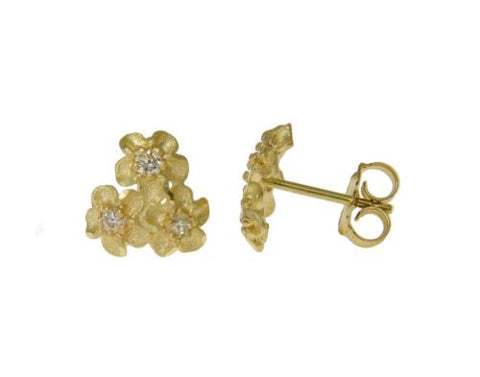 10MM SOLID 14K YELLOW GOLD HAWAIIAN DIAMOND CUT PLUMERIA FLOWER POST EARRINGS