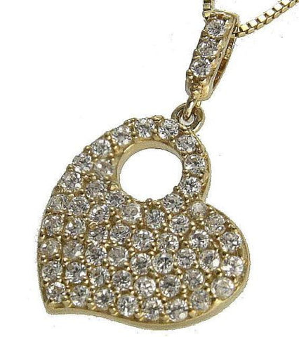 SOLID 14K YELLOW GOLD SPARKLY BLING BLING CLEAR CZ HEART PENDANT 13MM