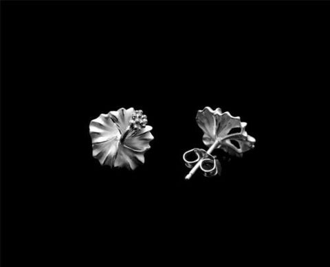 STERLING SILVER 925 HAWAIIAN HIBISCUS FLOWER STUD POST EARRINGS 6MM -15MM