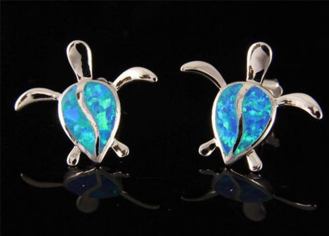 INLAY OPAL STERLING SILVER 925 HAWAIIAN HONU TURTLE STUD HOOK EARRINGS 17MM