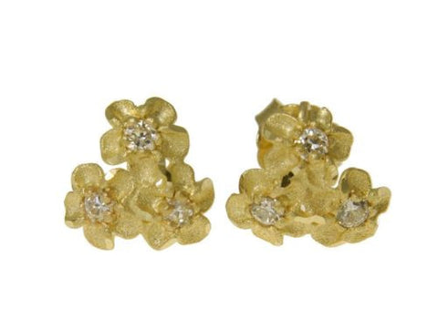 10MM SOLID 14K YELLOW GOLD HAWAIIAN DIAMOND CUT PLUMERIA FLOWER POST EARRINGS