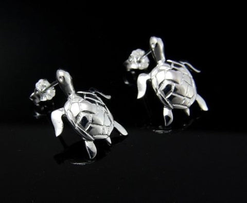 STERLING SILVER 925 HAWAIIAN HIGH POLISH SHINY SEA TURTLE STUD POST EARRINGS