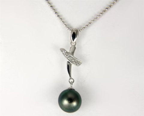 8.90MM GENUINE TAHITIAN PEARL PENDANT SOLID 925 SILVER CZ (18" CHAIN INCLUDED)