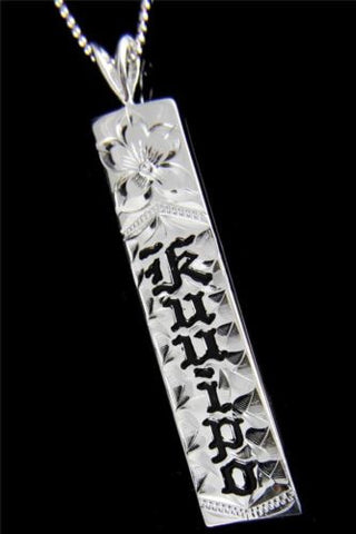 925 SILVER HAWAIIAN KUUIPO VERTICAL PENDANT PLUMERIA BLACK ENAMEL LETTER 6-12MM