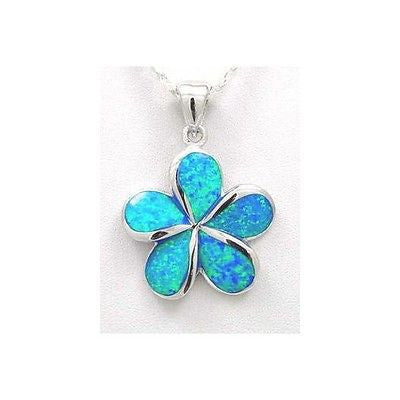 INLAY OPAL 30MM HAWAIIAN PLUMERIA FLOWER PENDANT STERLING SILVER 925