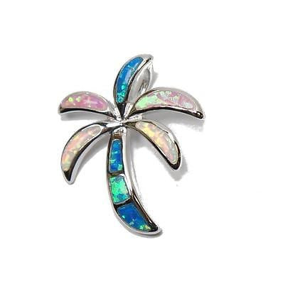 INLAY TRICOLOR OPAL HAWAIIAN PALM TREE SLIDE PENDANT SOLID STERLING SILVER 925 MEDIUM