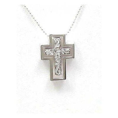 925 STERLING SILVER 925 HIS HERS HAWAIIAN PLUMERIA SCROLL CROSS PENDANT