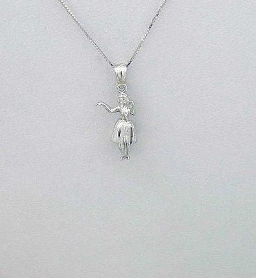 14K SOLID WHITE GOLD SMALL 3D MOVABLE HAWAIIAN HULA GIRL DANCER CHARM PENDANT