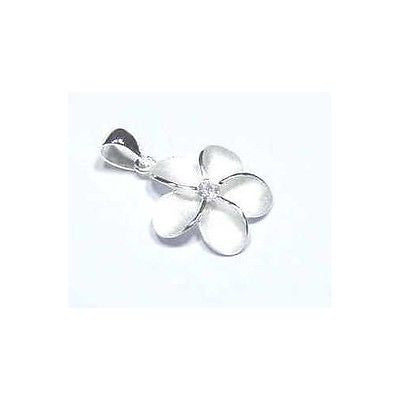 STERLING SILVER 925 HAWAIIAN SINGLE PLUMERIA FLOWER PENDANT CHARM WHITE CZ 20MM