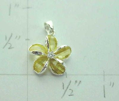 925 SILVER FACET YELLOW NATURAL CRYSTAL HAWAIIAN PLUMERIA FLOWER PENDANT