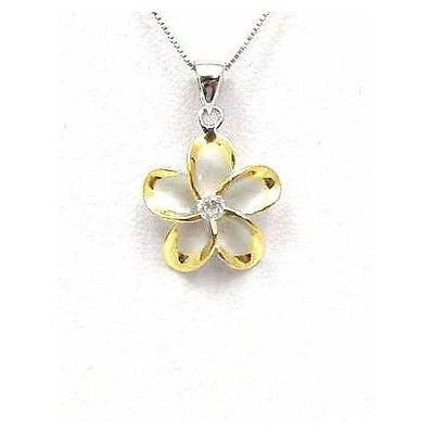 SILVER 925 HAWAIIAN PLUMERIA PENDANT RHODIUM 15MM YG