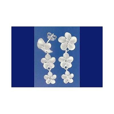 SILVER 925 HAWAIIAN 3 PLUMERIA DANGLING EARRINGS CZ