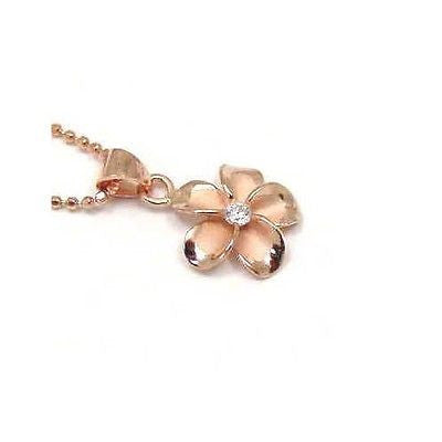 PINK ROSE SILVER 925 HAWAIIAN PLUMERIA FLOWER PENDANT CZ 15MM