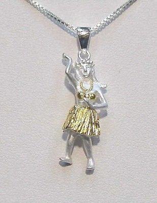 SILVER MEDIUM 2 TONE HAWAIIAN HULA GIRL PENDANT