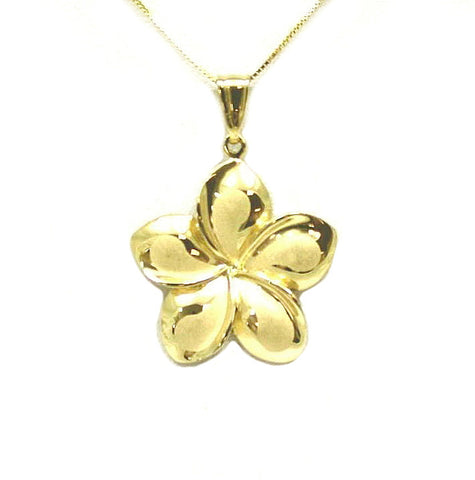 25MM SOLID 14K YELLOW GOLD HAWAIIAN FANCY PLUMERIA FLOWER PENDANT