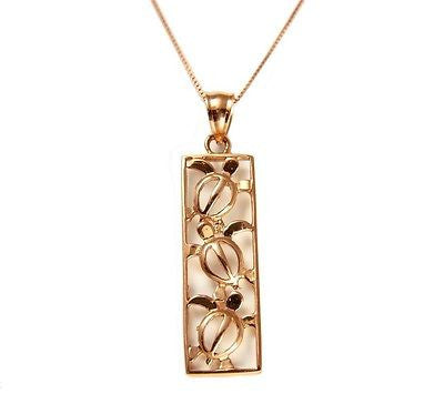 SOLID 14K PINK ROSE GOLD HAWAIIAN 3 CUT OUT HONU TURTLE VERTICAL PENDANT