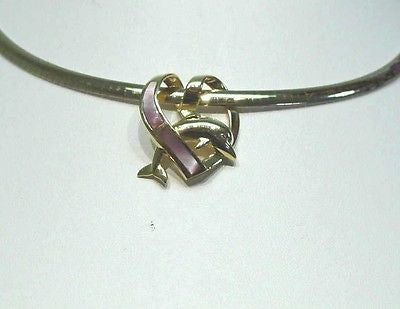 14K SOLID YELLOW GOLD HAWAIIAN DOLPHIN PINK MOTHER OF PEARL HEART SLIDER PENDANT