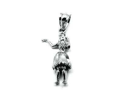 14K SOLID WHITE GOLD SMALL 3D MOVABLE HAWAIIAN HULA GIRL DANCER CHARM PENDANT