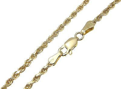 2.5MM SOLID 14K YELLOW GOLD DIAMOND CUT ROPE CHAIN ANKLET BRACELET 9"