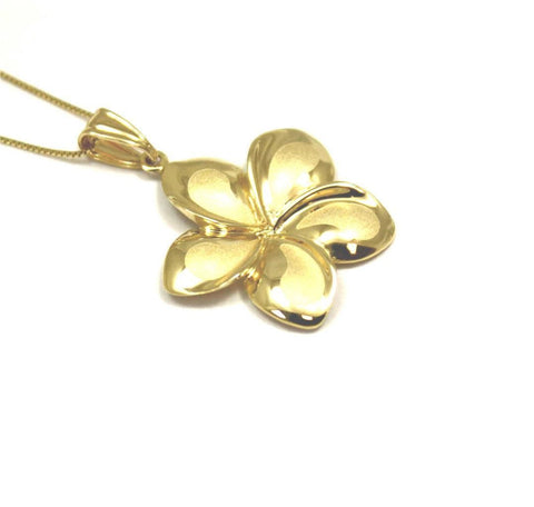 BIG! 34MM SOLID 14K YELLOW GOLD HAWAIIAN FANCY PLUMERIA FLOWER PENDANT