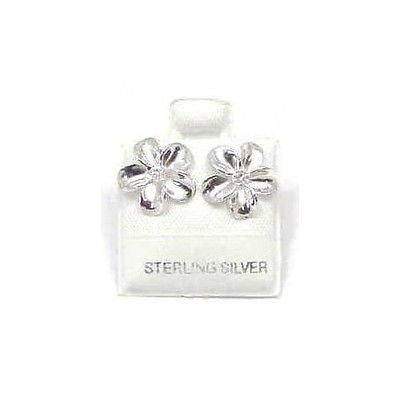 SILVER 925 SHINY HAWAIIAN PLUMERIA EARRING CZ 12MM