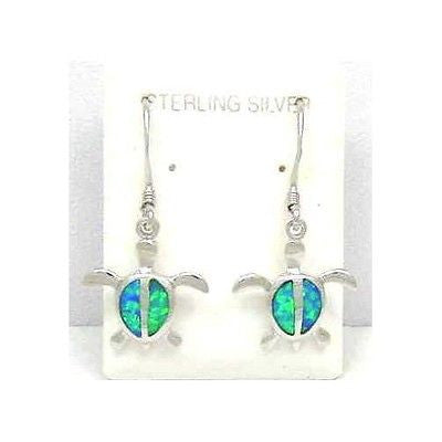 INLAY OPAL SILVER HAWAIIAN HONU TURTLE EARRINGS WIRE