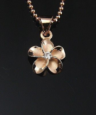 PINK ROSE SILVER 925 HAWAIIAN PLUMERIA FLOWER PENDANT CZ 10MM