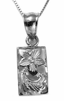 SOLID 14K WHITE GOLD HAWAIIAN CUT OUT PLUMERIA FLOWER SCROLL PENDANT 7MM