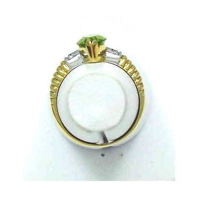 GENIUNE MARQUISE CUT PERIDOT & DIAMOND RING 18K YG