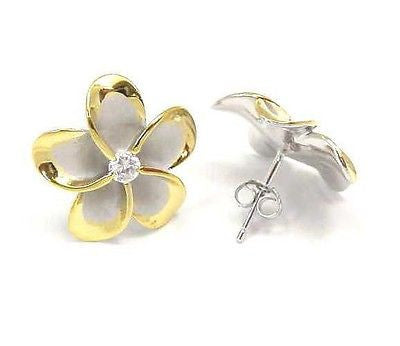 18MM SILVER 925 HAWAIIAN PLUMERIA EARRINGS RHODIUM YG