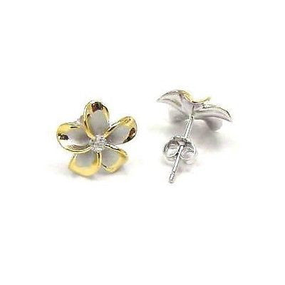 12MM SILVER 925 HAWAIIAN PLUMERIA EARRINGS RHODIUM YG