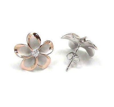 15MM STERLING SILVER 925 HAWAIIAN PLUMERIA EARRINGS RHODIUM PG