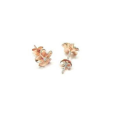 ROSE GOLD PLATED STERLING SILVER 925 HAWAIIAN PLUMERIA FLOWER EARRINGS CZ 10MM