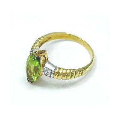 GENIUNE MARQUISE CUT PERIDOT & DIAMOND RING 18K YG