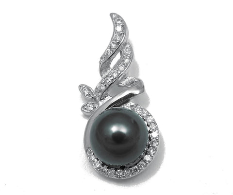 10.29MM GENUINE TAHITIAN PEARL PENDANT SOLID 925 SILVER CZ (18" CHAIN INCLUDED)