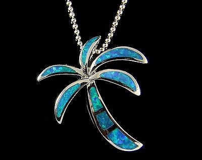 INLAY OPAL HAWAIIAN PALM TREE PENDANT STERLING SILVER 925 SMALL MEDIUM LARGE