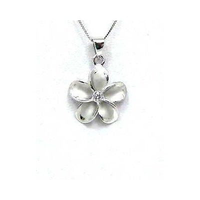 SILVER 925 HAWAIIAN FANCY PLUMERIA PENDANT RHODIUM 18MM