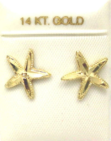 14K YELLOW GOLD DIAMOND CUT 12MM HAWAIIAN SEA STAR STARFISH POST STUD EARRINGS