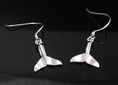 SILVER 925 HAWAIIAN HIGH POLISH SHINY WHALE TAIL WIRE HOOK EARRINGS SMALL 11.8MM