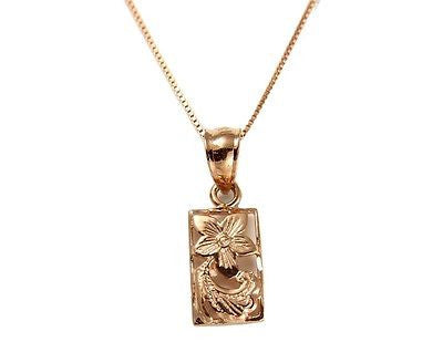 SOLID 14K ROSE GOLD HAWAIIAN CUT OUT PLUMERIA FLOWER SCROLL PENDANT 7MM