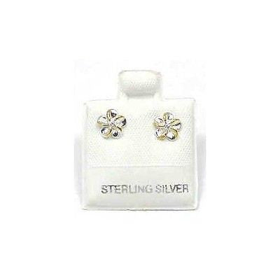 STERLING SILVER 925 SHINY HAWAIIAN PLUMERIA FLOWER STUD POST EARRINGS CZ 6MM 2T