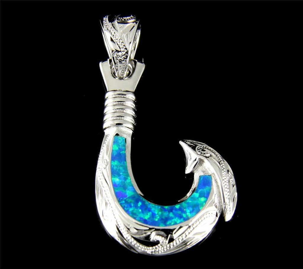 INLAY OPAL STERLING SILVER 925 HAWAIIAN SCROLL FISH HOOK PENDANT 17.50 –  Arthur's Jewelry