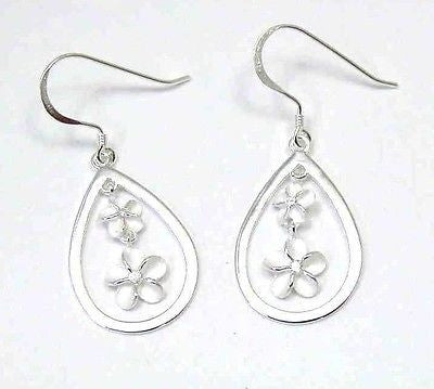 SILVER 925 HAWAIIAN SM LG PLUMERIA DANGLE EARRINGS WIRE