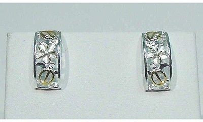 SILVER 925 2 TONE 2 HAWAIIAN CUT OUT HONU TURTLE PLUMERIA FLOWER EARRINGS