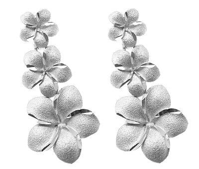 14K SOLID WHITE GOLD SMALL TO LARGE HAWAIIAN PLUMERIA FLOWER EARRINGS POST STUD