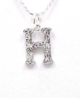 925 HEAVY HAWAIIAN PLUMERIA SCROLL INITIAL "H" PENDANT