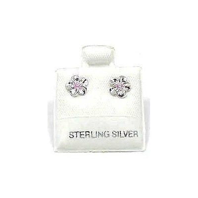 SILVER 925 SHINY HAWAIIAN PLUMERIA EARRING PINK CZ 6MM