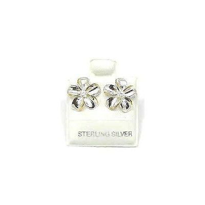 SILVER 925 SHINY HAWAIIAN PLUMERIA EARRING CZ 12MM 2T